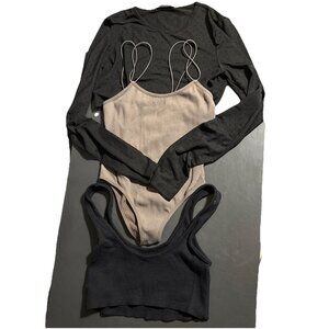 Pull & Bear Women's Small Boho Cropped Blouse Black Green Bodysuit